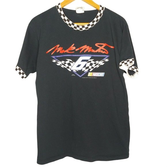 Vintage Nutmeg Nascar Mark Miller #6 Mens T Shirt Checked Flag Roush Racing Blk - Picture 1 of 6